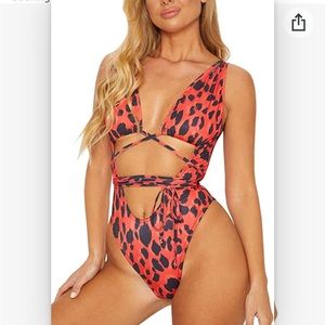 Women's Sexy One Piece Swimsuits Bikini Bathing Suit orange leopard print